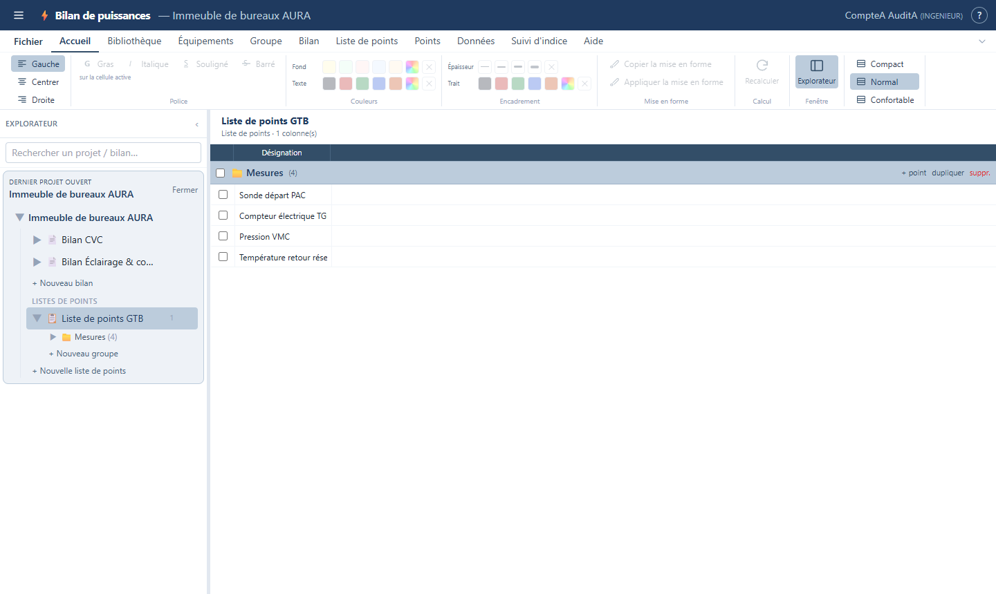 Real screenshot — Point list